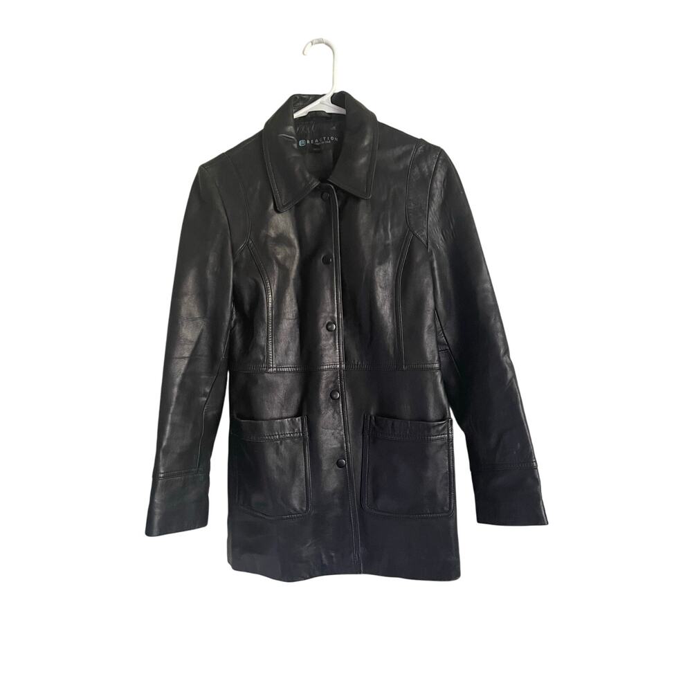 Leather Jacket Kenneth Cole Reaction Womens Black Soft Size Small Classic Retro